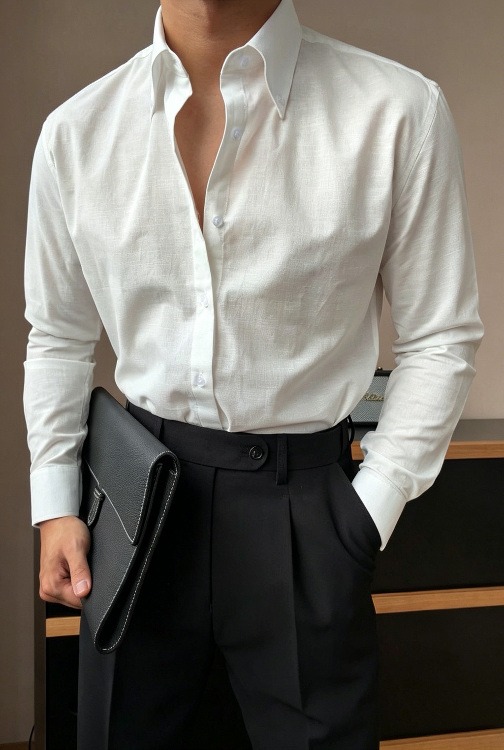 Premium Cotton Linen Button-Down Shirt - Men's Summer Old Money Aesthetic Casual Long Sleeve Shirt