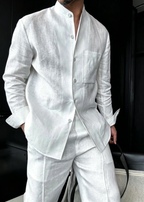 Premium Men's Linen Blend Mandarin Collar Set - Effortless Old Money Aesthetic Summer Lounge Suit
