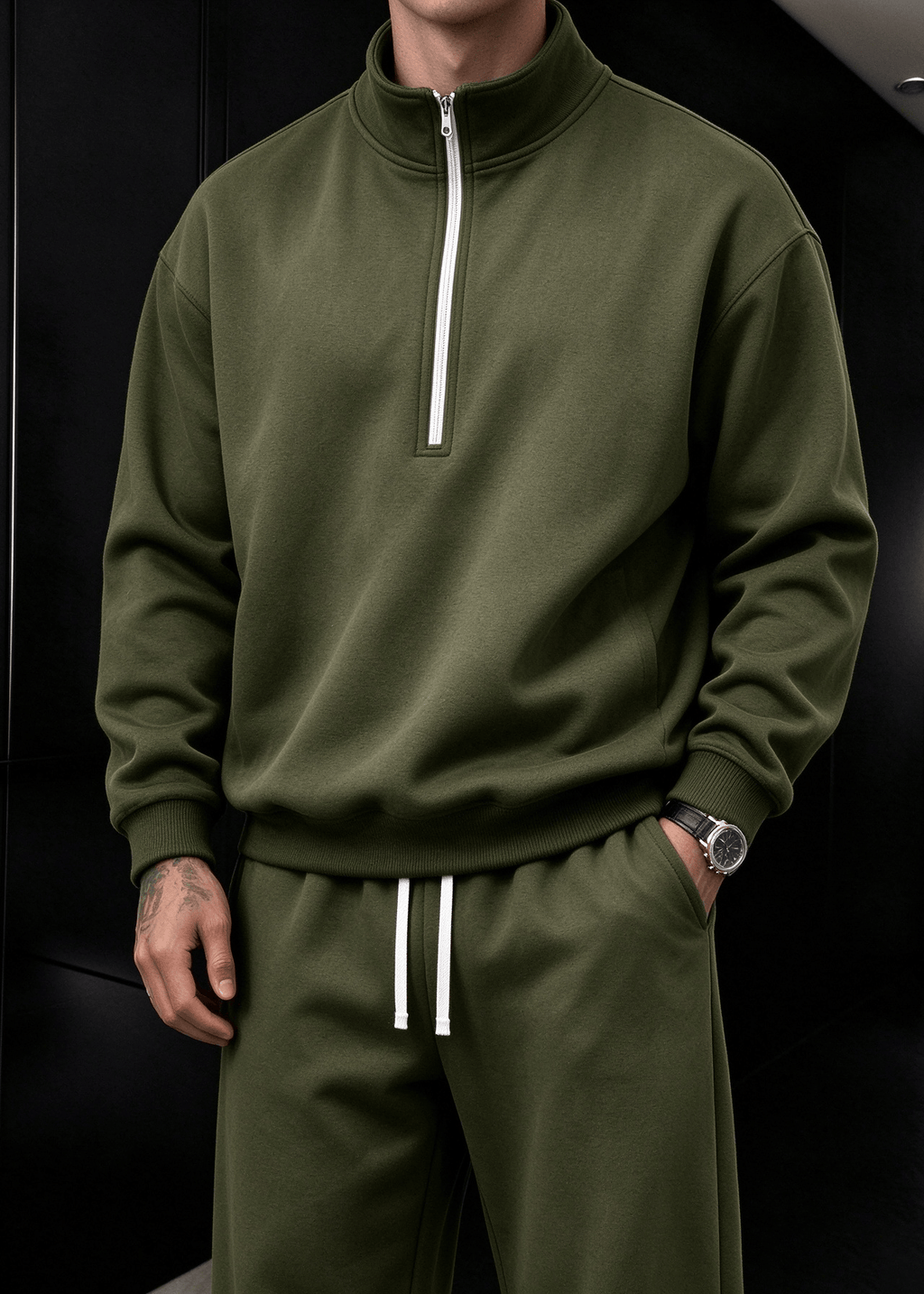 Men’s Stand Collar Half-Zip Sweatshirt & Sweatpants Set