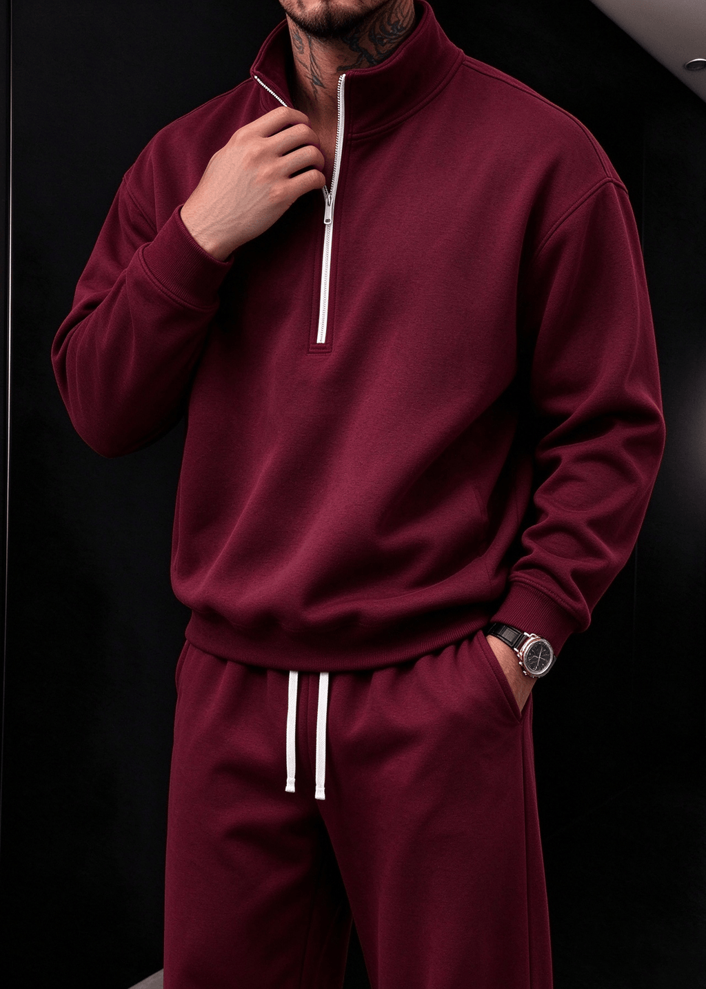 Men’s Stand Collar Half-Zip Sweatshirt & Sweatpants Set