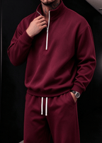 Men’s Stand Collar Half-Zip Sweatshirt & Sweatpants Set