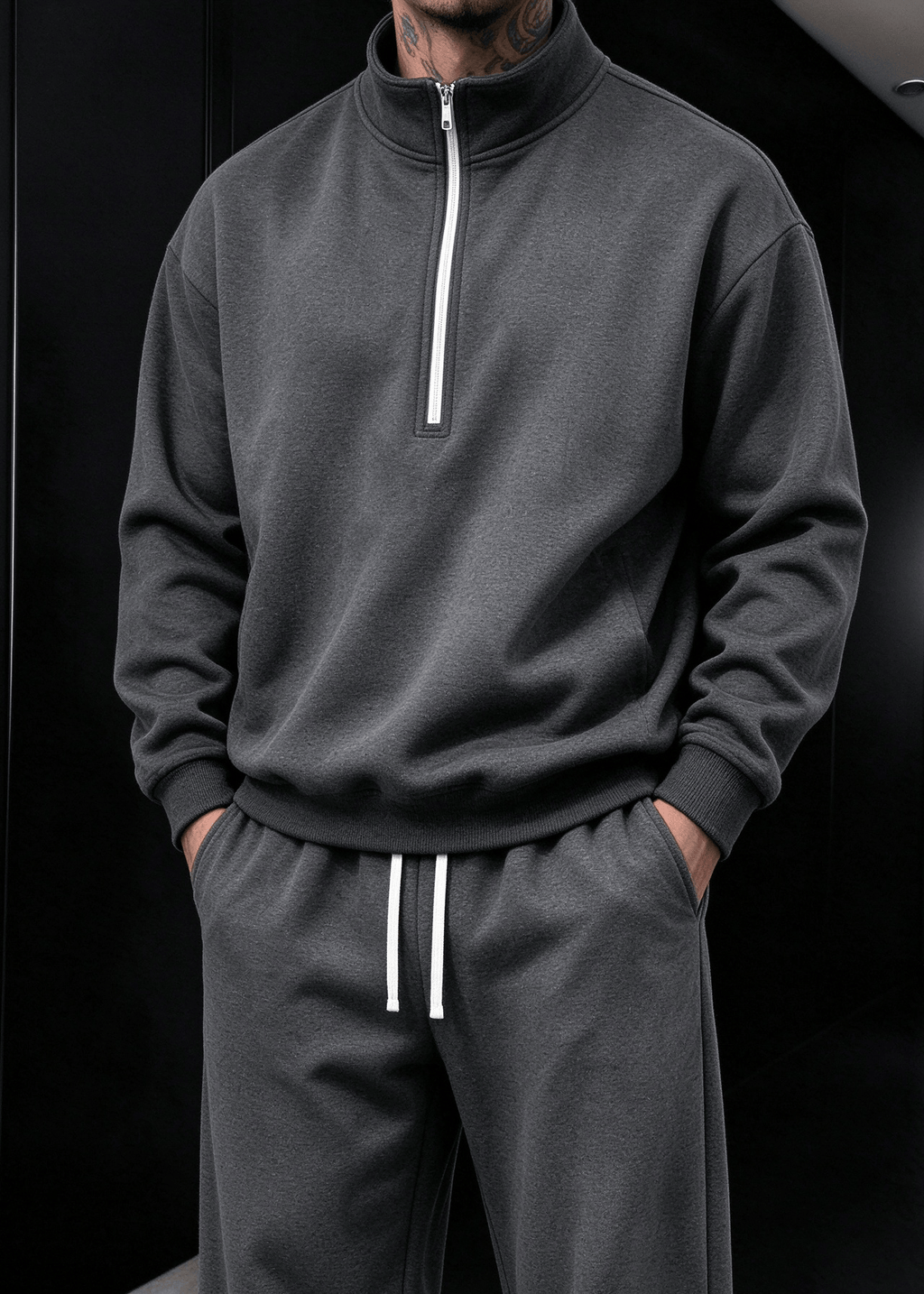 Men’s Stand Collar Half-Zip Sweatshirt & Sweatpants Set