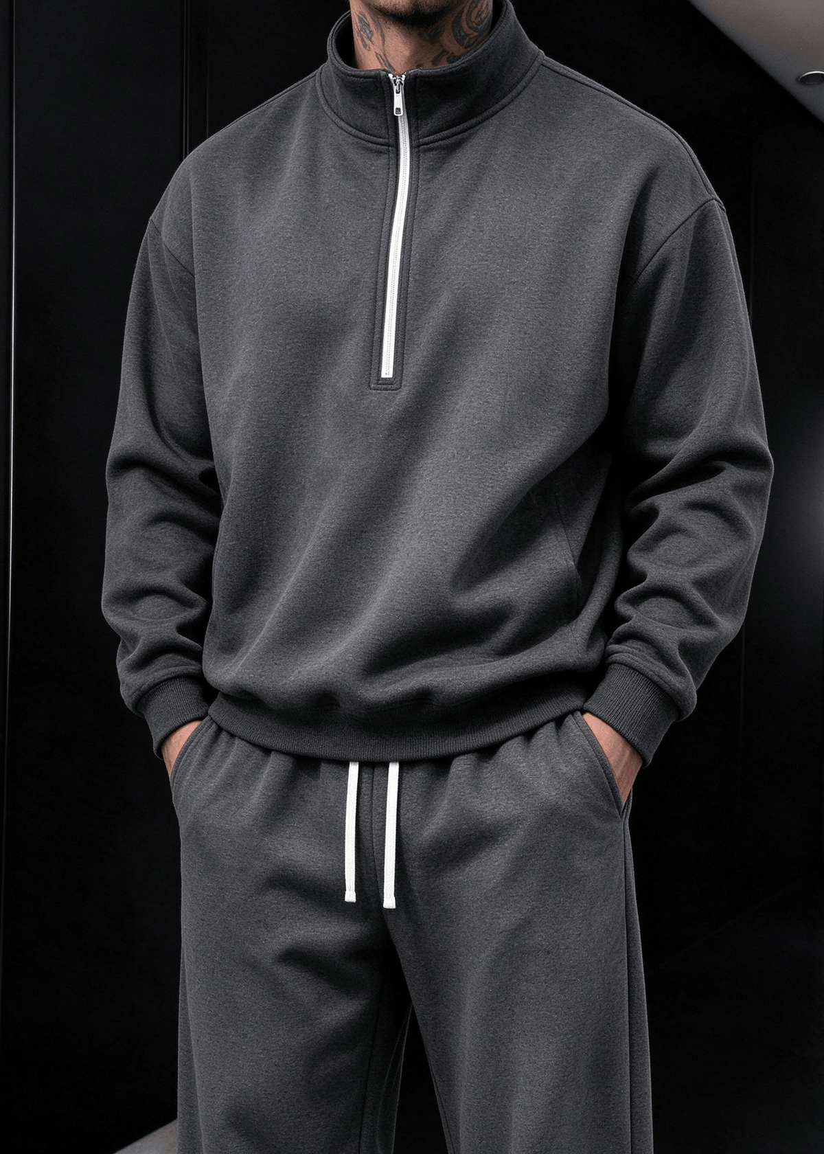 Men’s Stand Collar Half-Zip Sweatshirt & Sweatpants Set