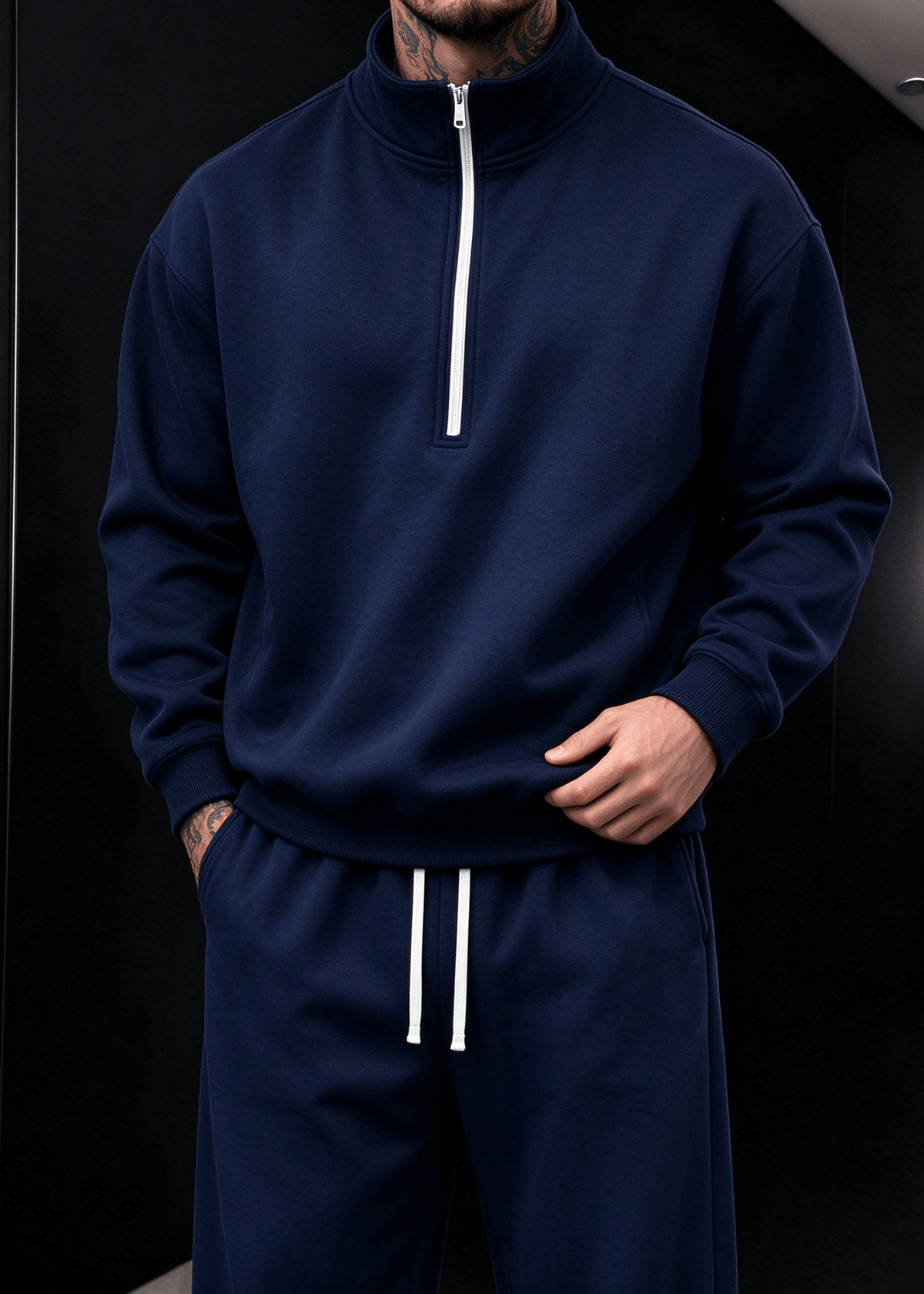 Men’s Stand Collar Half-Zip Sweatshirt & Sweatpants Set