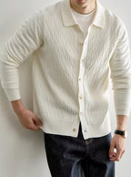 Men's Casual Polo Collar Button-Up Knit Cardigan