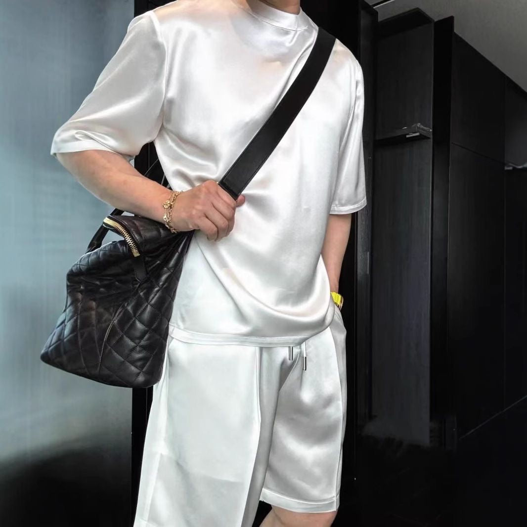 Solid Color Silky Short-Sleeve Set