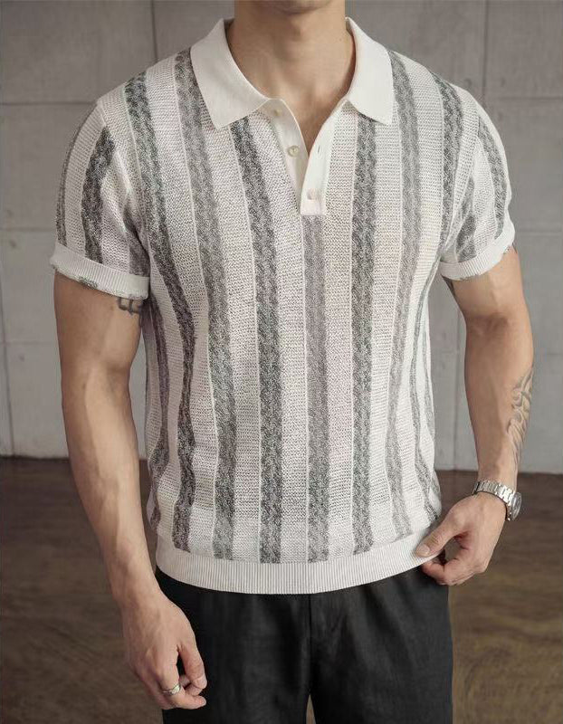 Men's Premium Vintage Striped Knit Polo Shirt