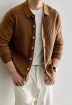 Men's Casual Polo Collar Button-Up Knit Cardigan