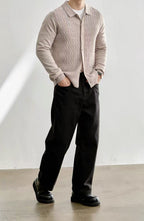 Men's Casual Polo Collar Button-Up Knit Cardigan