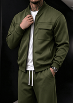 Men’s Fleece-Lined Utility Bomber Jacket & Wide-Leg Pants Set