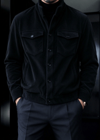 Men’s Corduroy Stand Collar Jacket – Button-Up Casual Trucker Style Overshirt Jacket