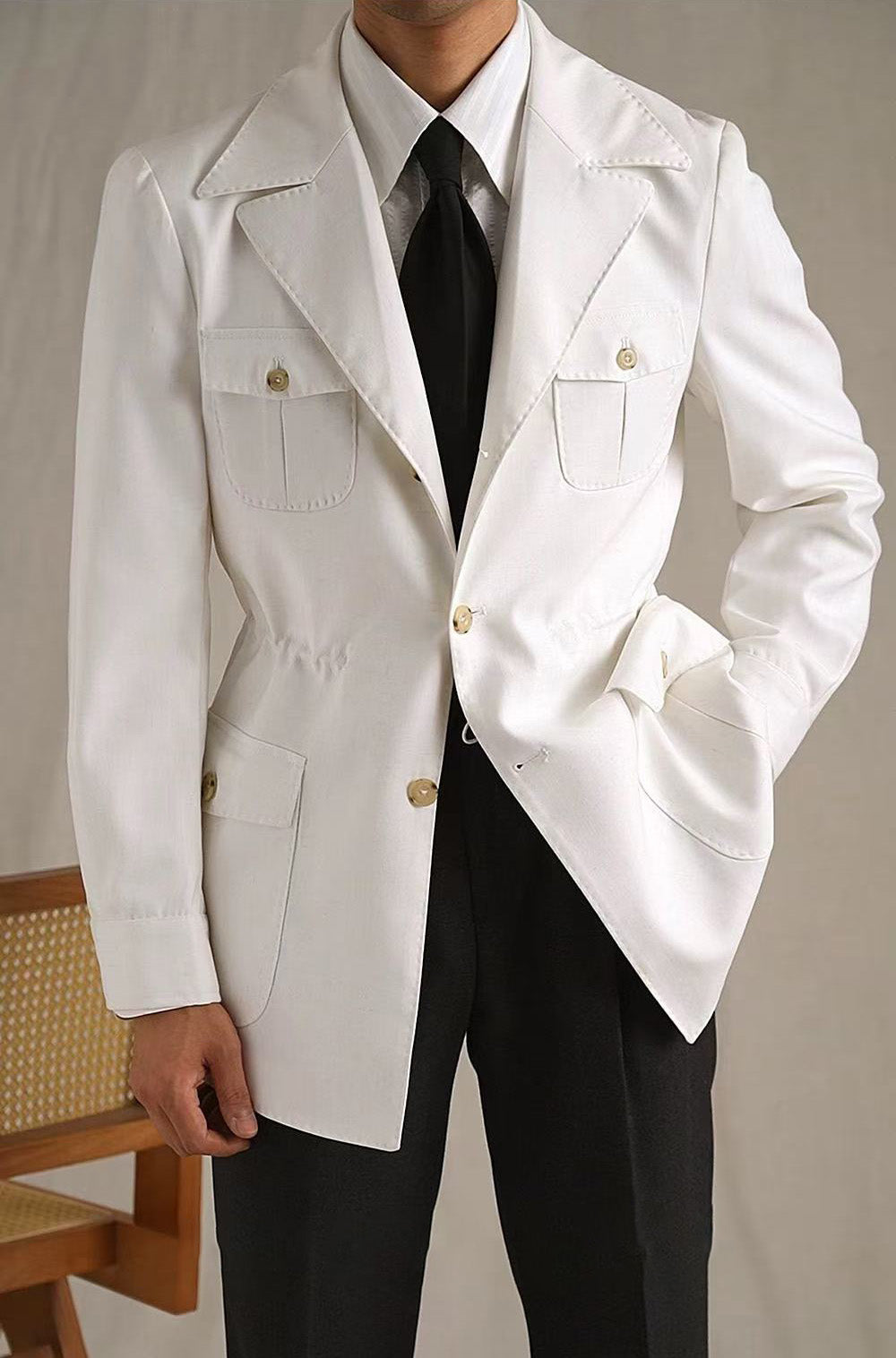 Lapel Lightweight Safari Cargo Jacket Casual Blazer