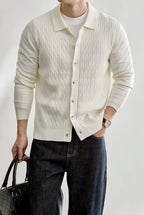 Men's Casual Polo Collar Button-Up Knit Cardigan