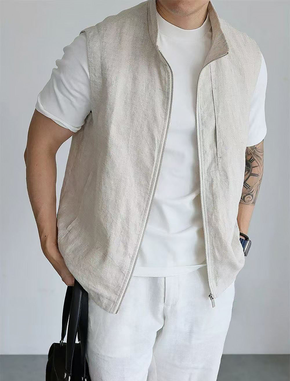 Men's Stand-Collar Textured Smart-Casual Business Vest