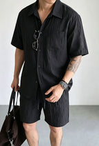 Men's Premium Linen-Look Short-Sleeve Shirt & Shorts Set