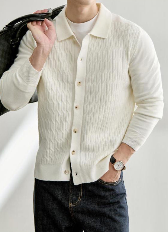 Men's Casual Polo Collar Button-Up Knit Cardigan