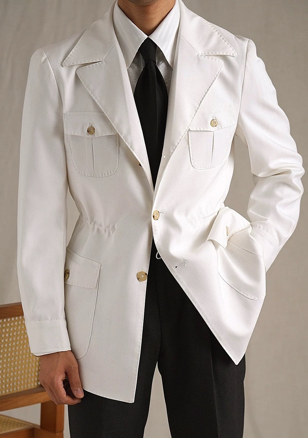 Lapel Lightweight Safari Cargo Jacket Casual Blazer