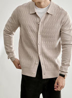 Men's Casual Polo Collar Button-Up Knit Cardigan