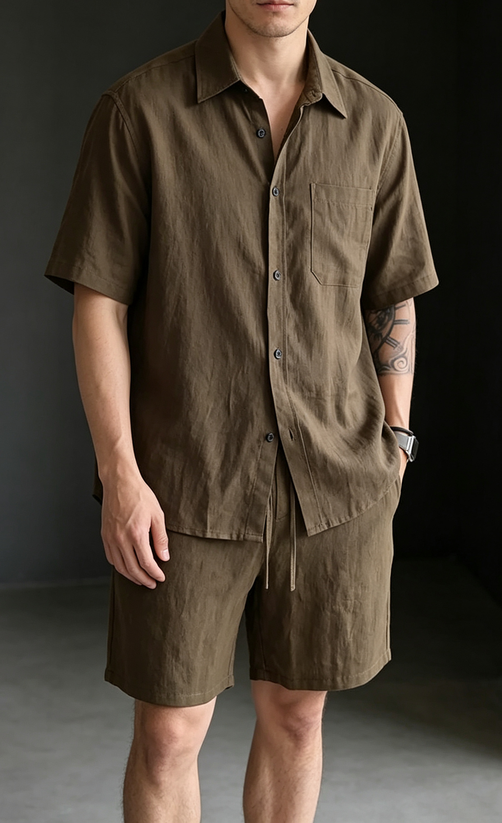 Men's Premium Linen-Look Short-Sleeve Shirt & Shorts Set