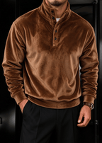 Men's Double-Sided Flannel Quarter-Snap Pullover Sweatshirt