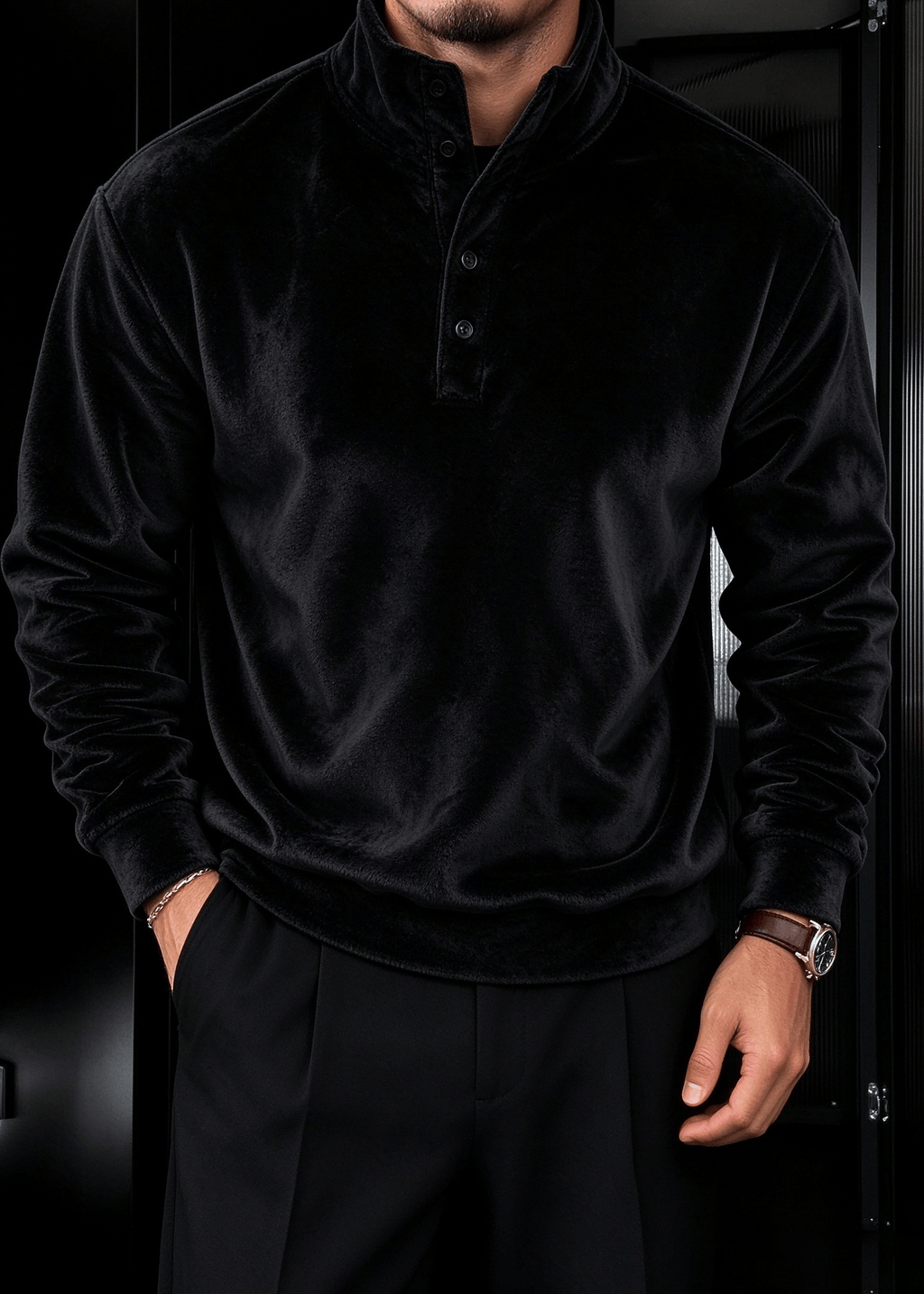 Men's Double-Sided Flannel Quarter-Snap Pullover Sweatshirt