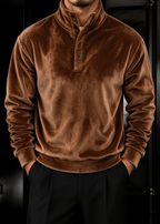 Men's Double-Sided Flannel Quarter-Snap Pullover Sweatshirt