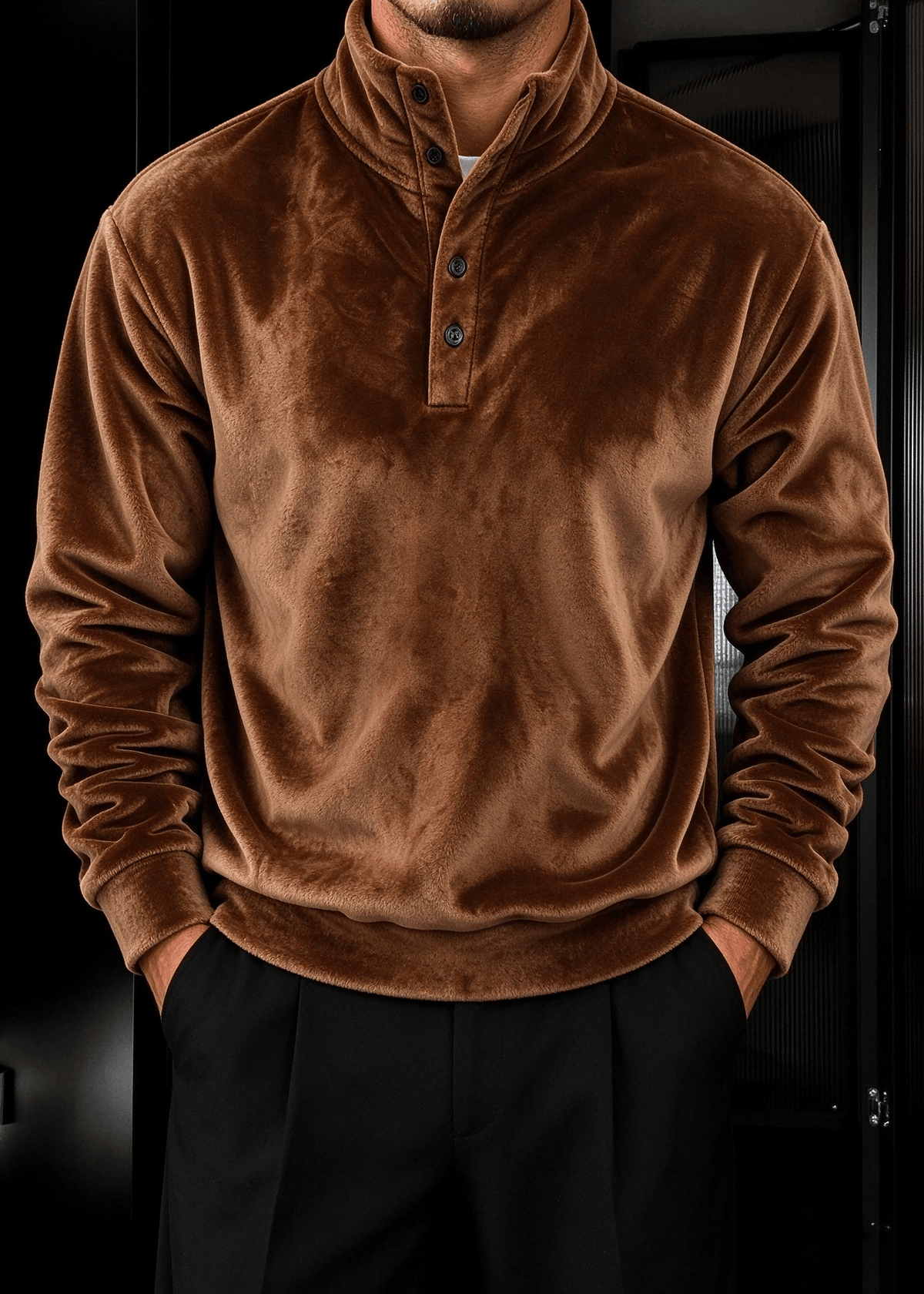 Men's Double-Sided Flannel Quarter-Snap Pullover Sweatshirt