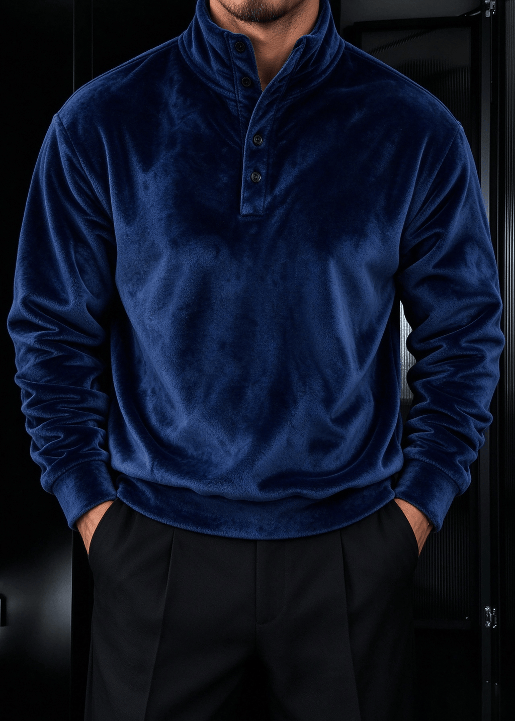 Men's Double-Sided Flannel Quarter-Snap Pullover Sweatshirt