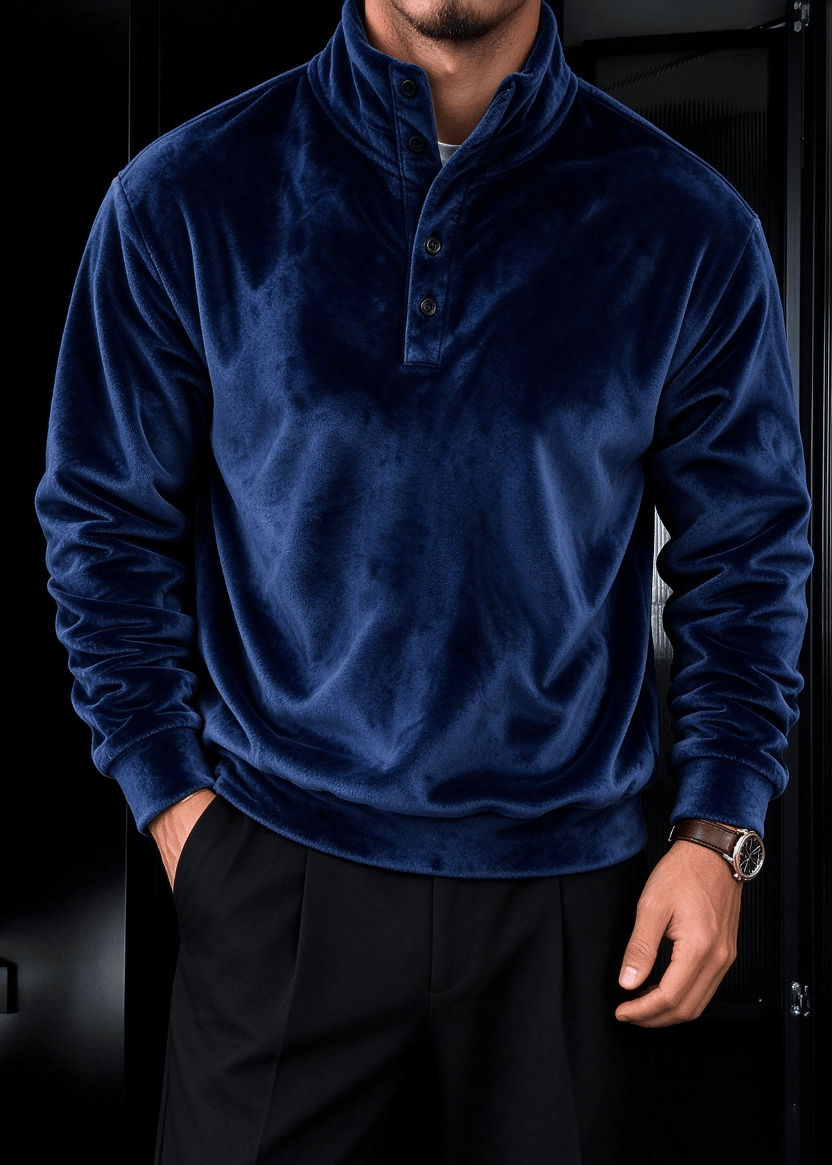Men's Double-Sided Flannel Quarter-Snap Pullover Sweatshirt