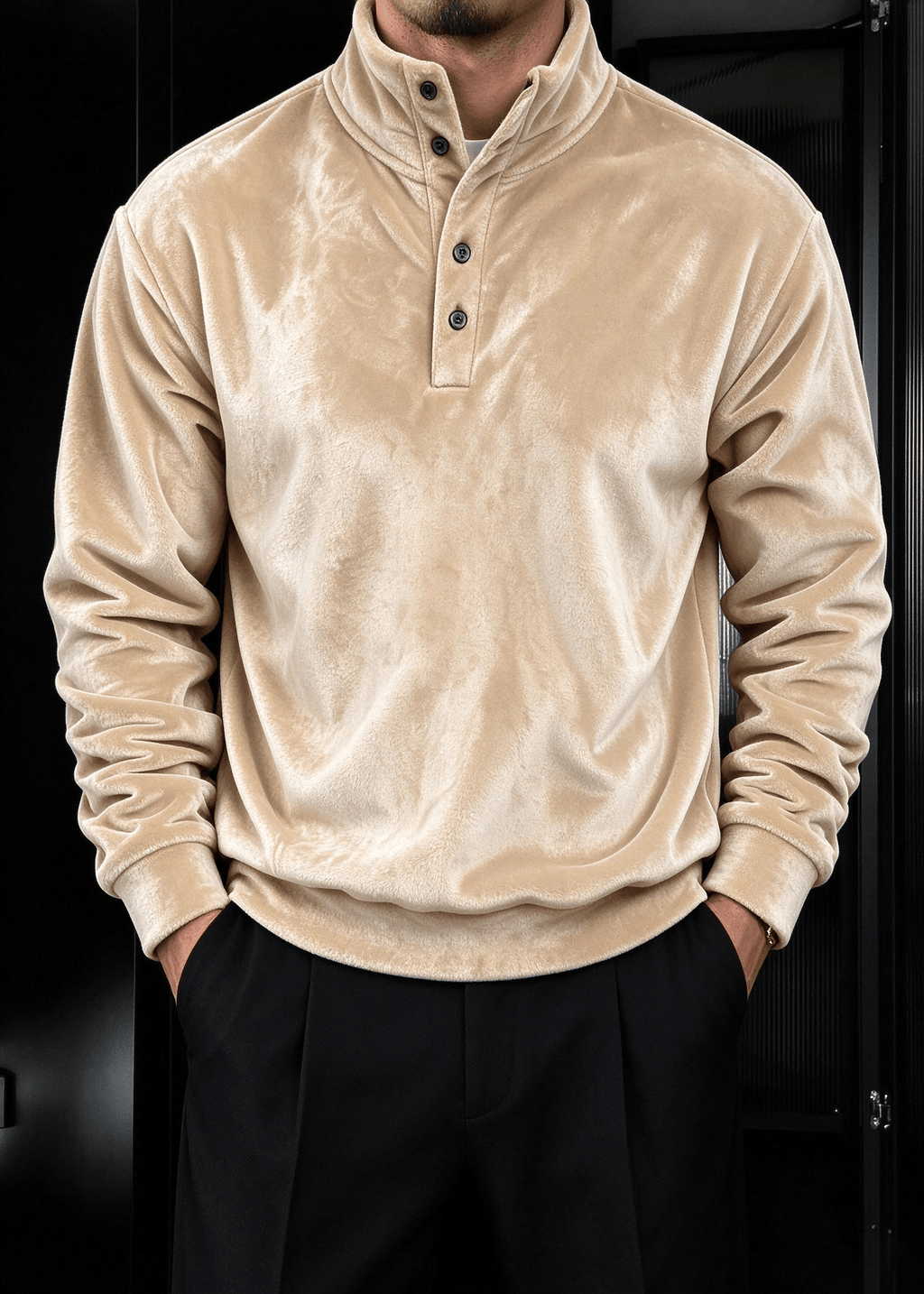 Men's Double-Sided Flannel Quarter-Snap Pullover Sweatshirt
