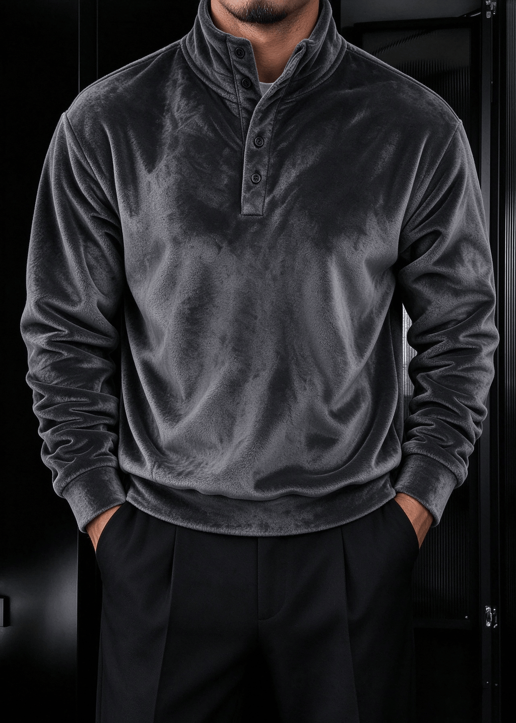 Men's Double-Sided Flannel Quarter-Snap Pullover Sweatshirt