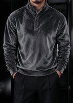 Men's Double-Sided Flannel Quarter-Snap Pullover Sweatshirt