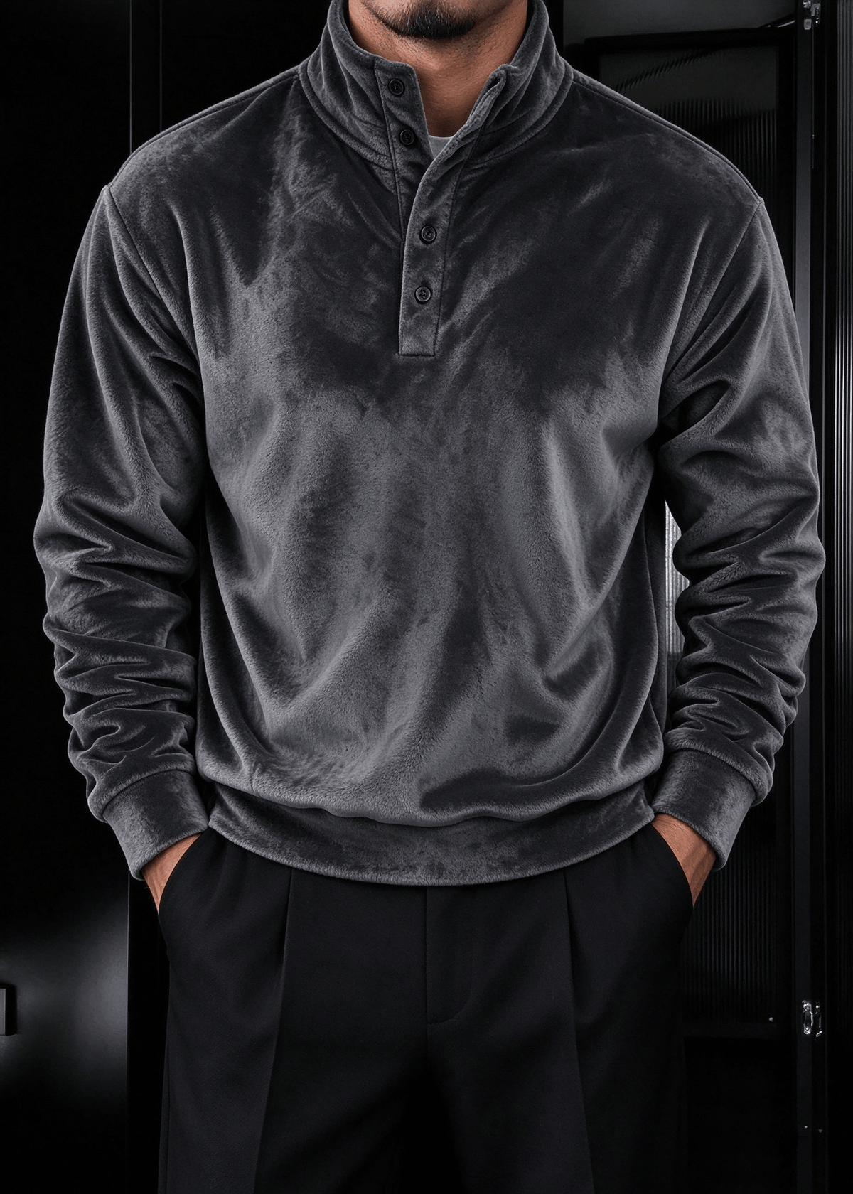 Men's Double-Sided Flannel Quarter-Snap Pullover Sweatshirt