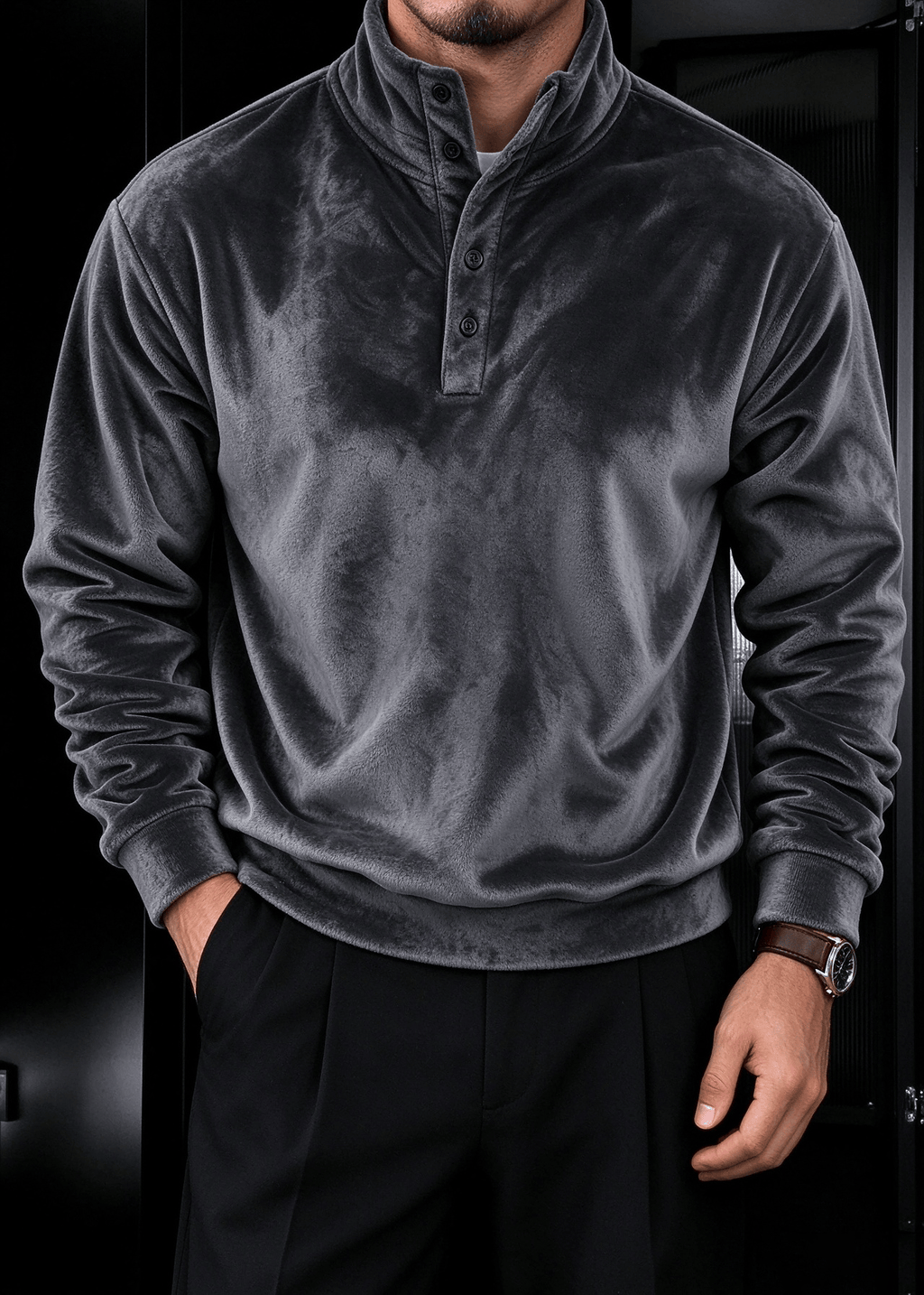 Men's Double-Sided Flannel Quarter-Snap Pullover Sweatshirt