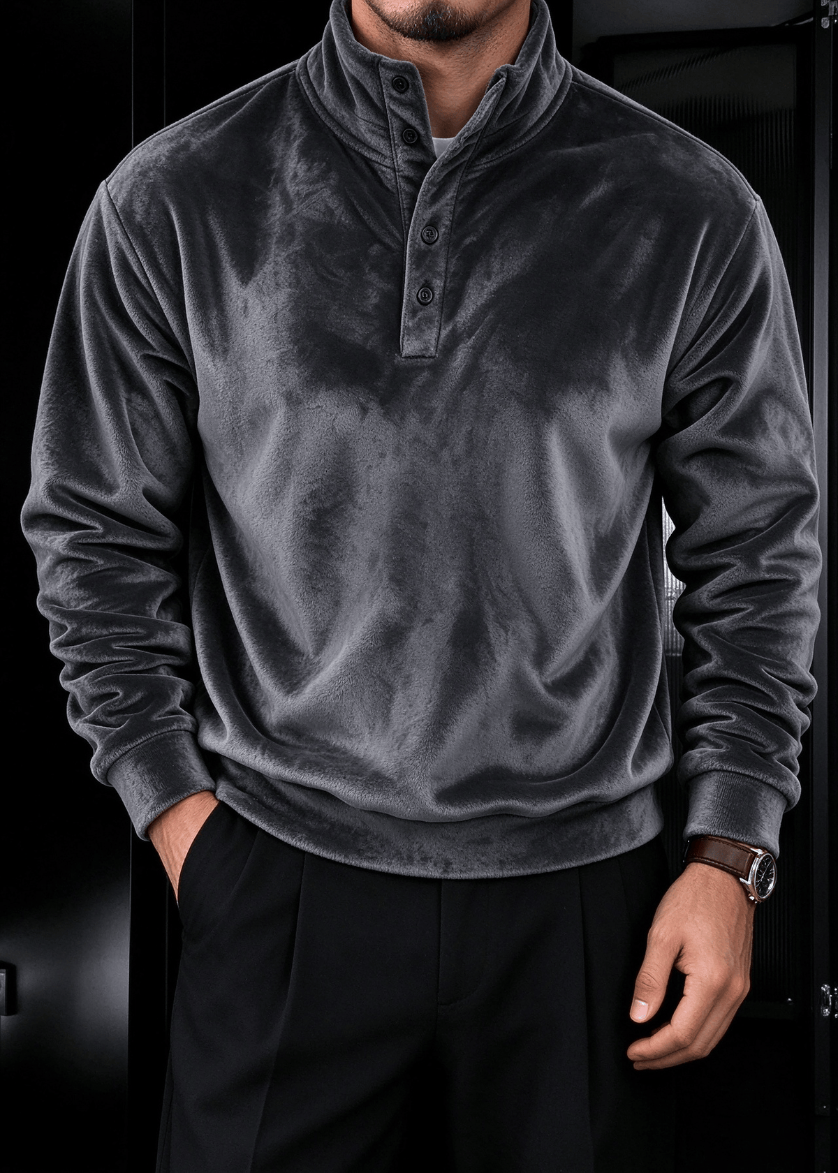 Men's Double-Sided Flannel Quarter-Snap Pullover Sweatshirt