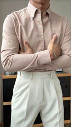 Premium Cotton Linen Button-Down Shirt - Men's Summer Old Money Aesthetic Casual Long Sleeve Shirt