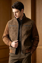 Men's Vintage Faux Suede Patchwork Stand Collar Jacket