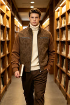 Men's Vintage Faux Suede Patchwork Stand Collar Jacket