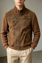 Men's Vintage Faux Suede Patchwork Stand Collar Jacket