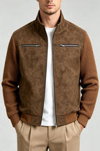 Men's Vintage Faux Suede Patchwork Stand Collar Jacket