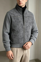 Men's Vintage Faux Suede Patchwork Stand Collar Jacket