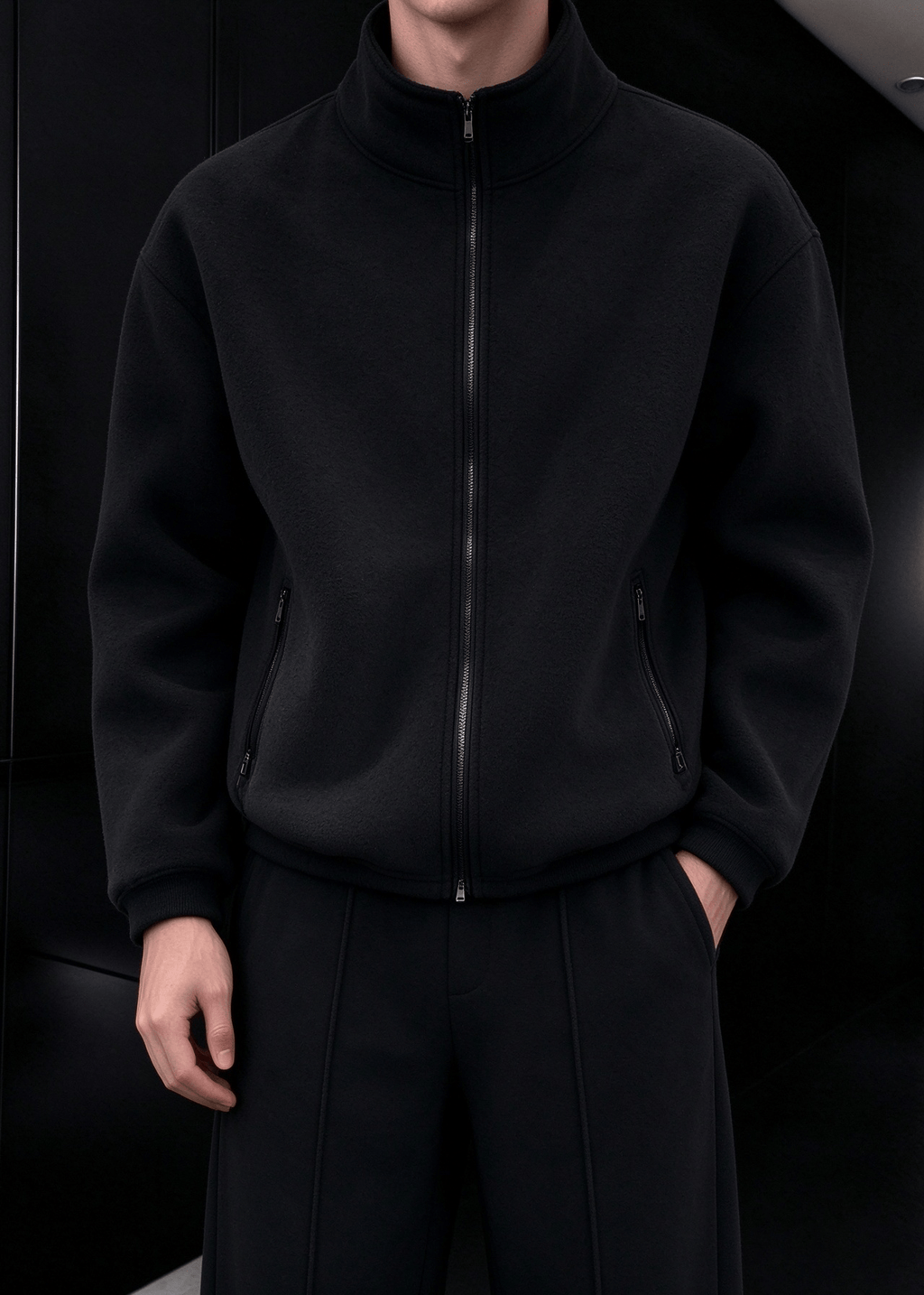 Men’s Heavyweight Fleece Two-Piece Set – Stand Collar Zip Jacket & Wide-Leg Pants