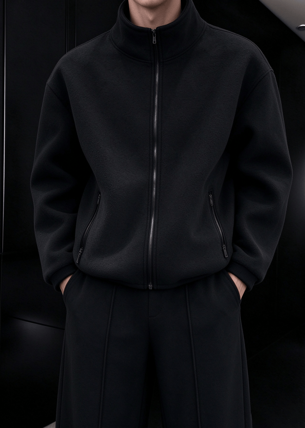 Men’s Heavyweight Fleece Two-Piece Set – Stand Collar Zip Jacket & Wide-Leg Pants