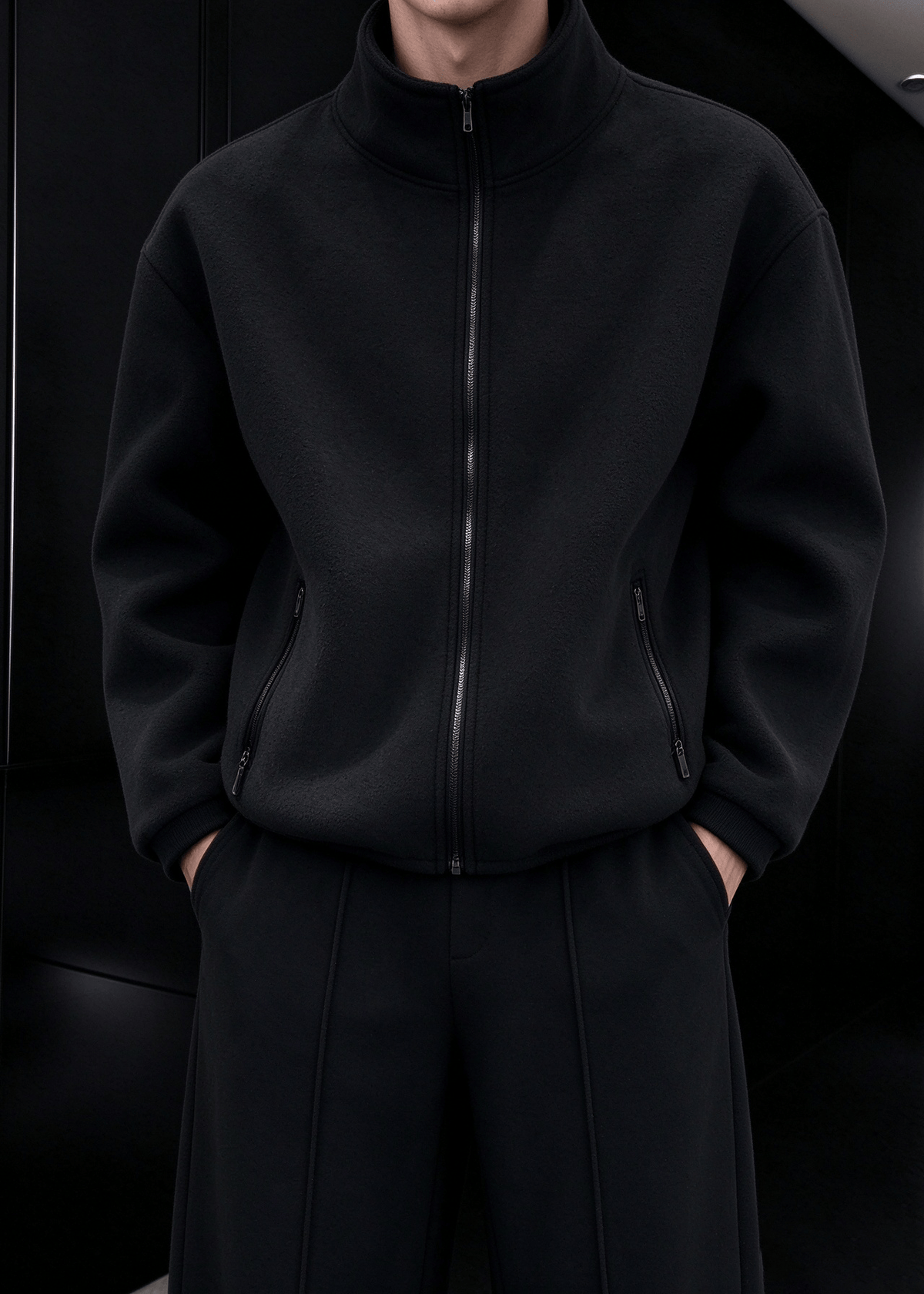 Men’s Heavyweight Fleece Two-Piece Set – Stand Collar Zip Jacket & Wide-Leg Pants