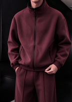 Men’s Heavyweight Fleece Two-Piece Set – Stand Collar Zip Jacket & Wide-Leg Pants