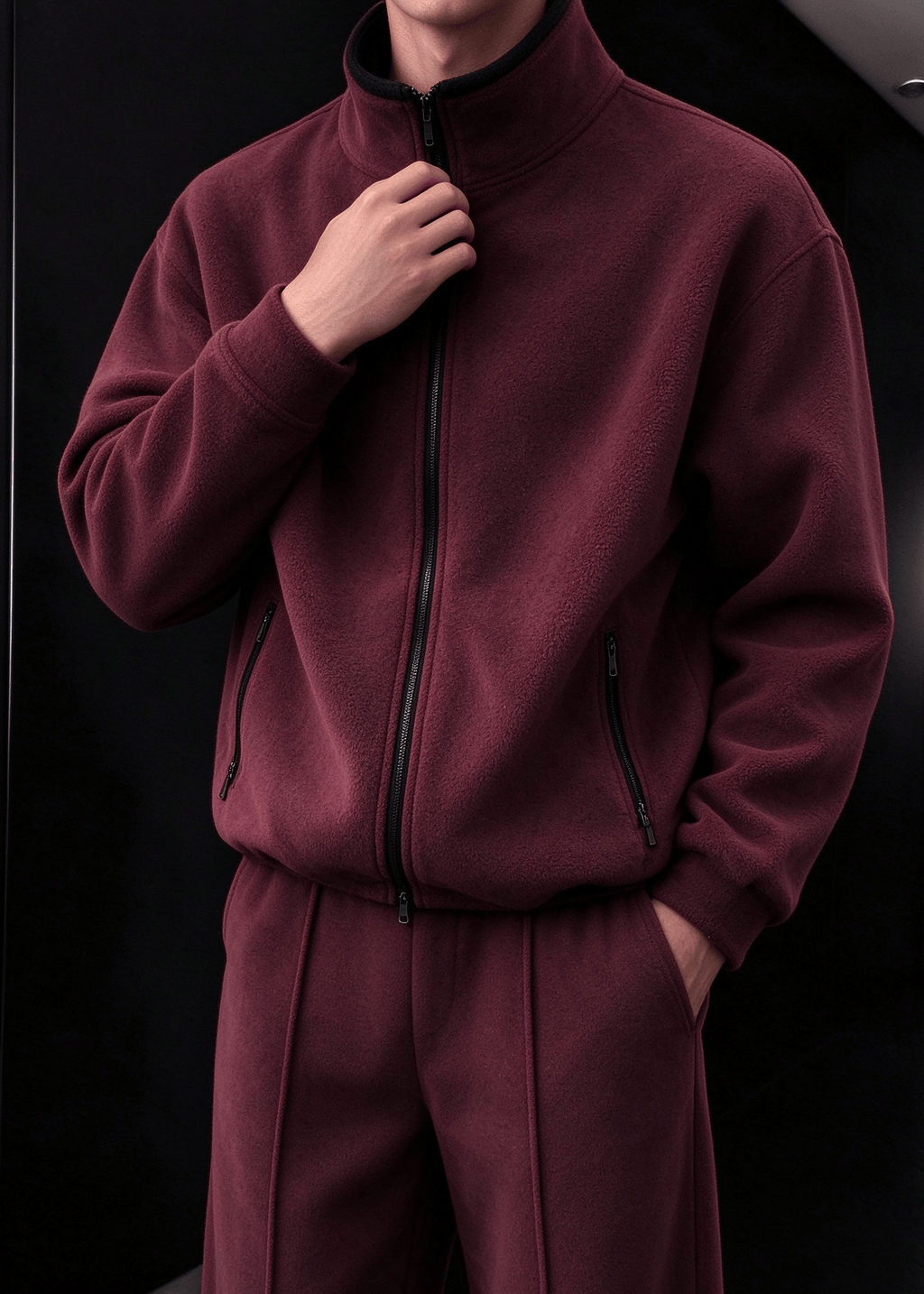Men’s Heavyweight Fleece Two-Piece Set – Stand Collar Zip Jacket & Wide-Leg Pants