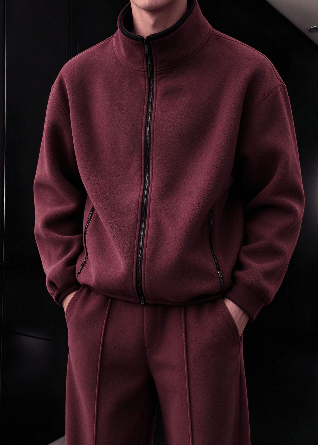 Men’s Heavyweight Fleece Two-Piece Set – Stand Collar Zip Jacket & Wide-Leg Pants