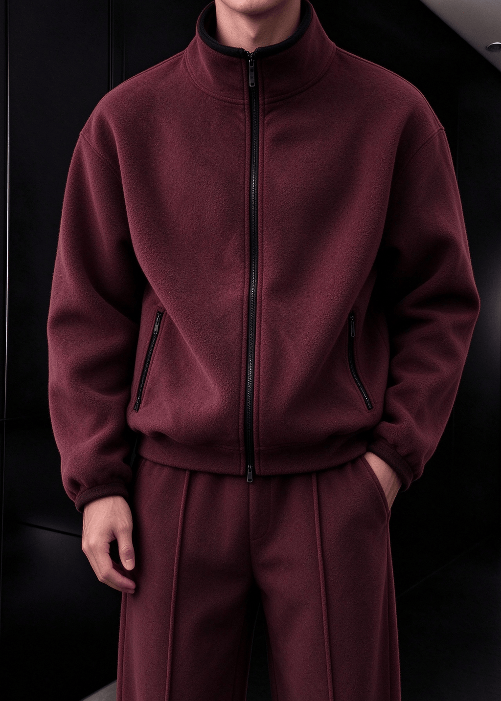 Men’s Heavyweight Fleece Two-Piece Set – Stand Collar Zip Jacket & Wide-Leg Pants