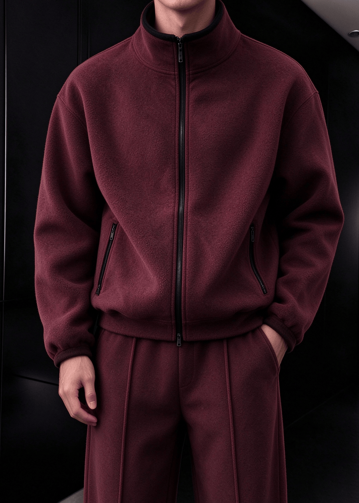Men’s Heavyweight Fleece Two-Piece Set – Stand Collar Zip Jacket & Wide-Leg Pants