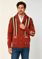 Men's Shawl Collar Striped Jacquard Cardigan – Loose Fit Casual Knit Sweater Jacket